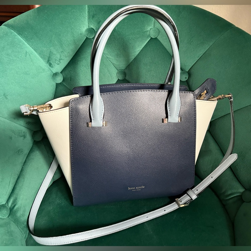 Kate Spade Sydney medium satchel in crossgrain leather BLAZER BLUE